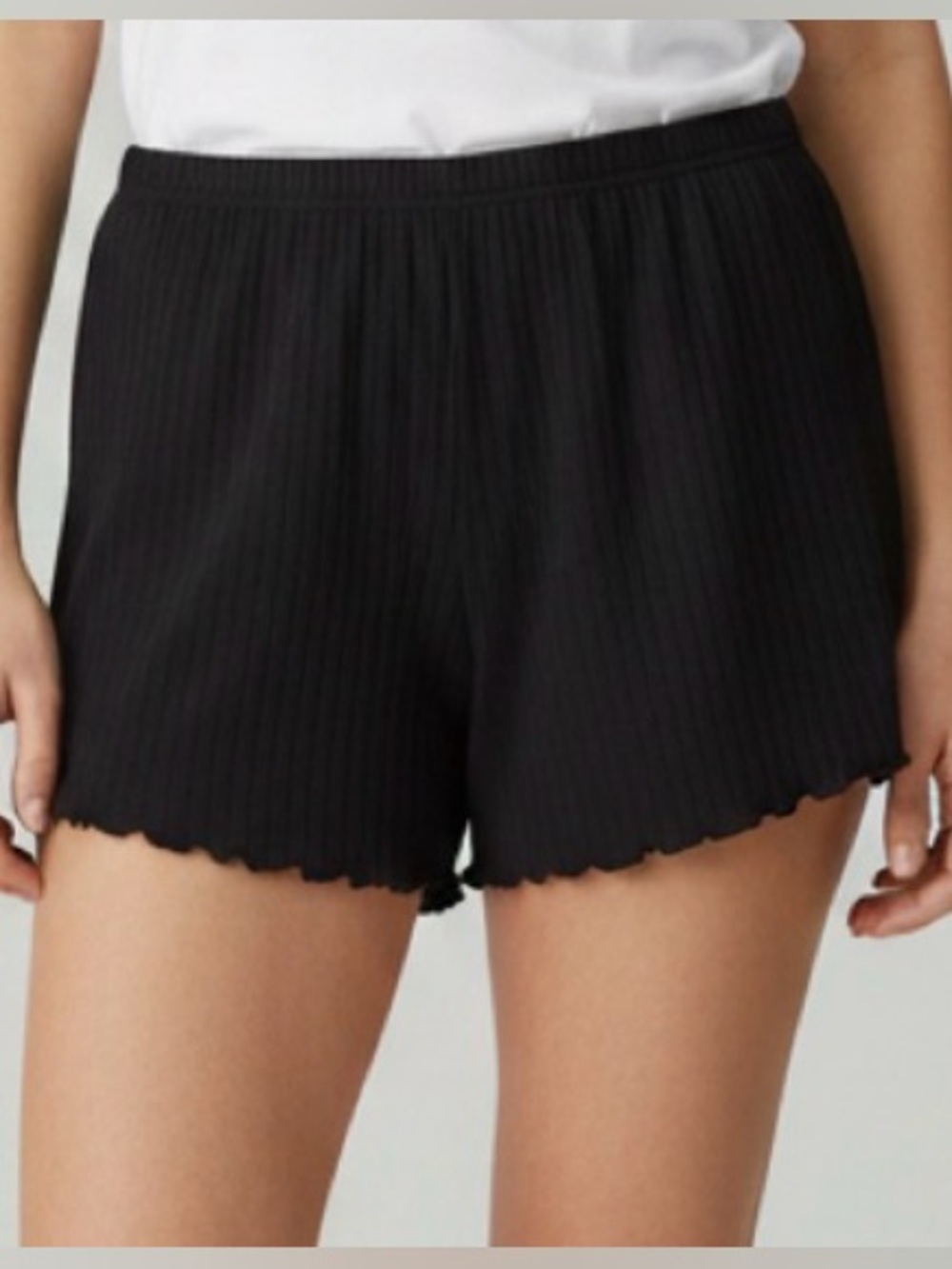 Auden Ribbed Scallop-Hem Pajama Shorts